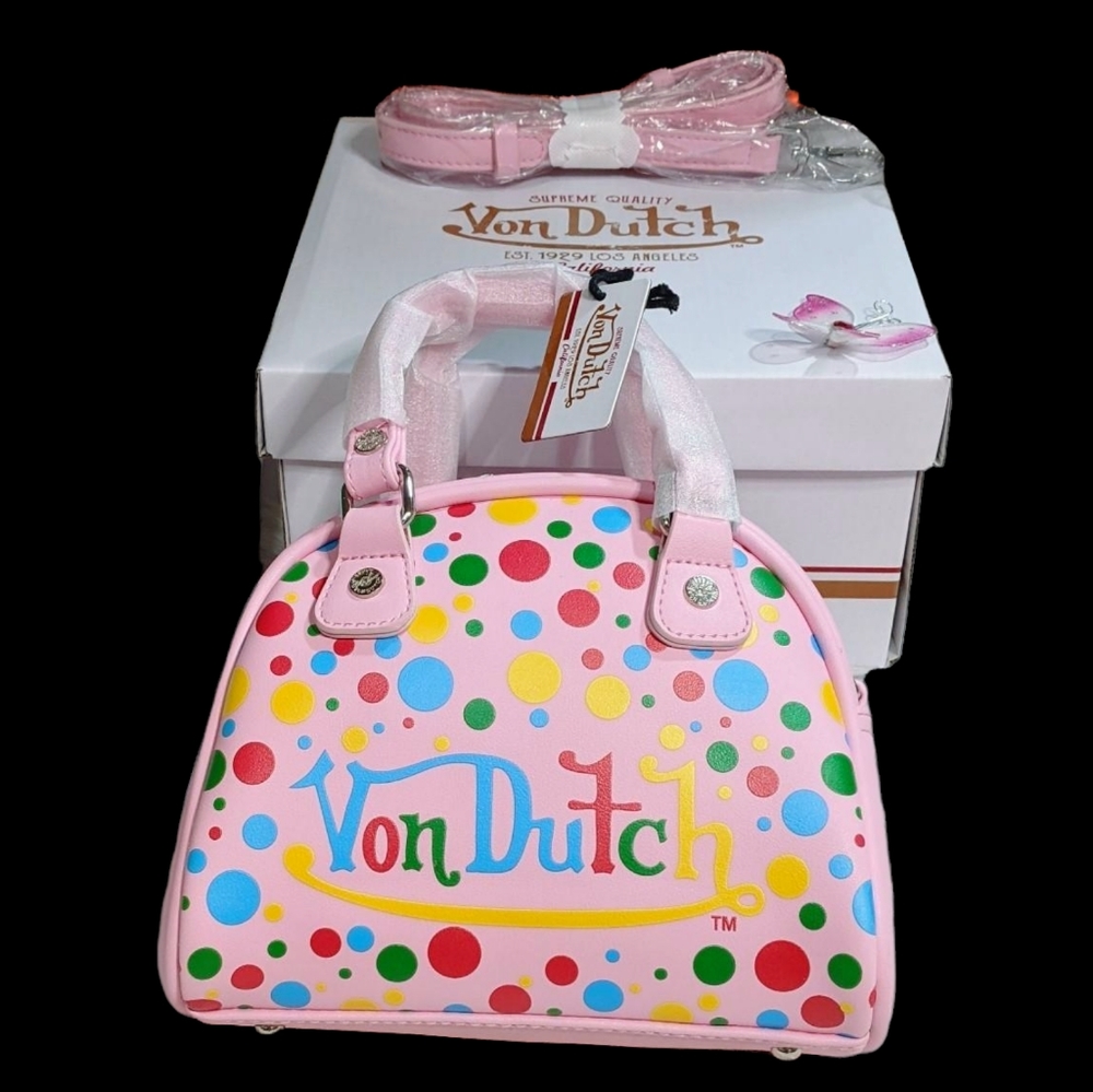 Brand New sold out Von Dutch pink polka dot bag